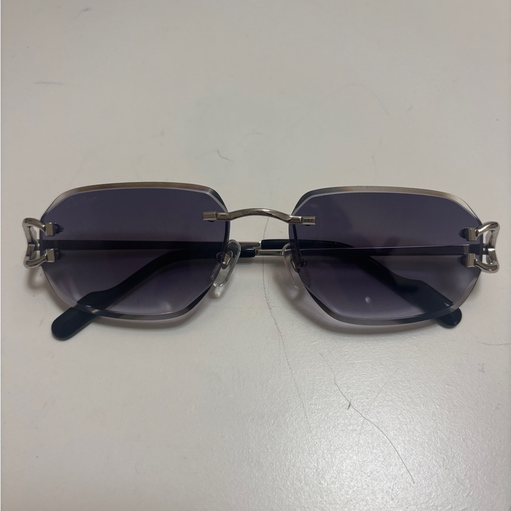 Cartier C Decor Rimless Sunglasses with Purple Gradient Lenses